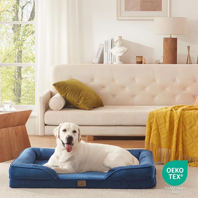 Bedfolks Orthopedic Dog Bed XL, Waterproof Dog Sofa Bed for Extra Large Dogs, Egg Foam Pet Couch Bed with Removable Washable Cover and Nonslip Bottom, Navy Blue-PawvioPets