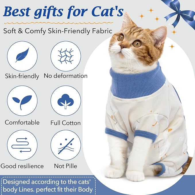 DENTRUN Cat Surgery Recovery Suit Female Male Soft Onesie, Kitten Surgical Collar Cone Alternative Shirt, Abdominal Wounds Anti-Licking Pajama for Small Pets Spay, Cat Body Suit Post Surgery-PawvioPets