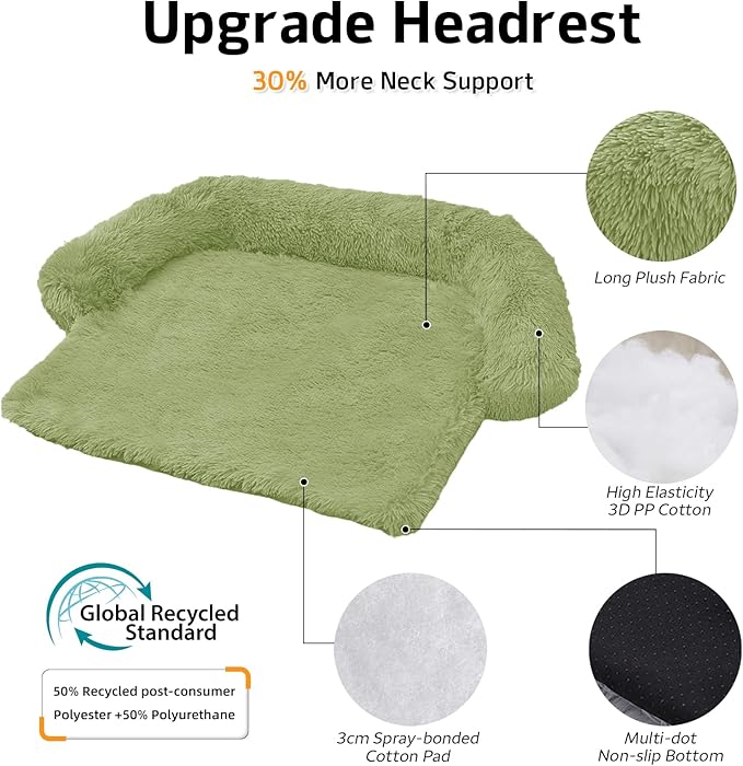 GGIB Calming Dog Bed Fluffy Plush Dog Mat for Furniture Protector with Removable Washable Cover for Large Medium Small Dogs and Cats (Medium, Grass Green)-PawvioPets
