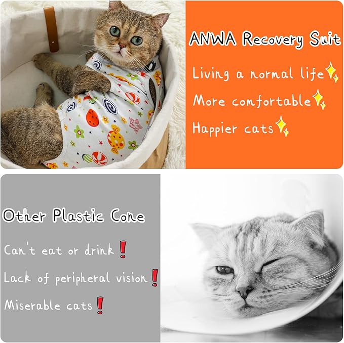 ANWA Cat Recovery Suit - Breathable Cat Onesie for Cats After Surgery Female, Kitten Surgery Recovery Suit Female Abdominal Wounds-PawvioPets