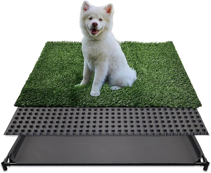 Dog Grass Pad with Tray, 35" X 23" Large Indoor/Outdoor Potty Training Pad, Durable Leak-Proof Tray and Reusable Puppy Grass Pads, Easy Clean Portable Pet Relief System for Small to Medium Dogs-PawvioPets