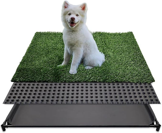 Dog Grass Pad with Tray, 35" X 23" Large Indoor/Outdoor Potty Training Pad, Durable Leak-Proof Tray and Reusable Puppy Grass Pads, Easy Clean Portable Pet Relief System for Small to Medium Dogs-PawvioPets