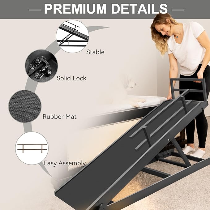 Aboron Antislip Folding Dog Ramp, Adjustable Pet Ramp for Bed/Couch/Car, Rubber Mat with High Traction, Great for Small & Large Old Dogs & Cats, Supports up to 200 lbs,63" Long-PawvioPets