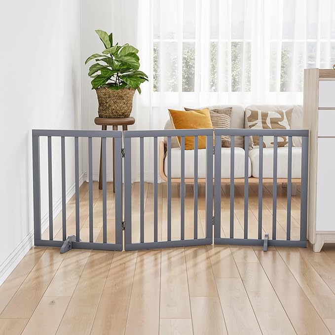 Freestanding Wooden Dog Gate - 24 Inch Tall, Support Feet, Step Over, Indoor-PawvioPets
