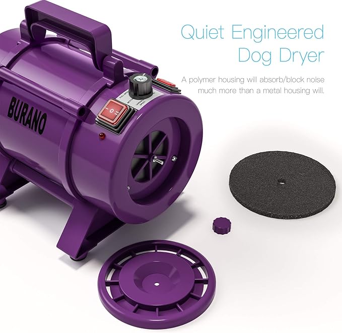 Burano Dog Dryer, High Velocity Pet Hair Dryer, 4.3HP Stepless Adjustable Speed Dog Hair Force Dryer for Dogs, Cats & More, Powerful Pet Blower with Heater-PawvioPets