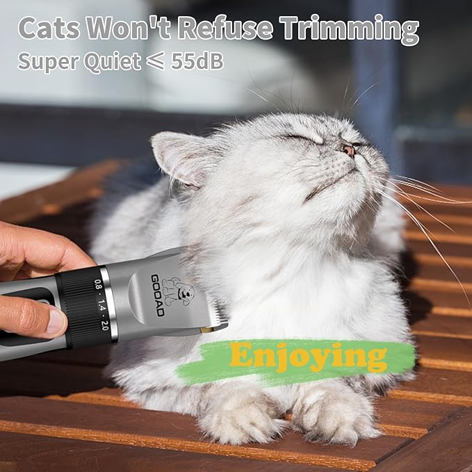 Cat Clippers, Professional Cat Grooming Kit, Cordless Cat Grooming Clippers for Thick Coats, Cat Hair Trimmer, Low Noise Cat Shaver Clippers, Quiet Pet Hair Clippers Tools for Cats Dogs (Gray)-PawvioPets