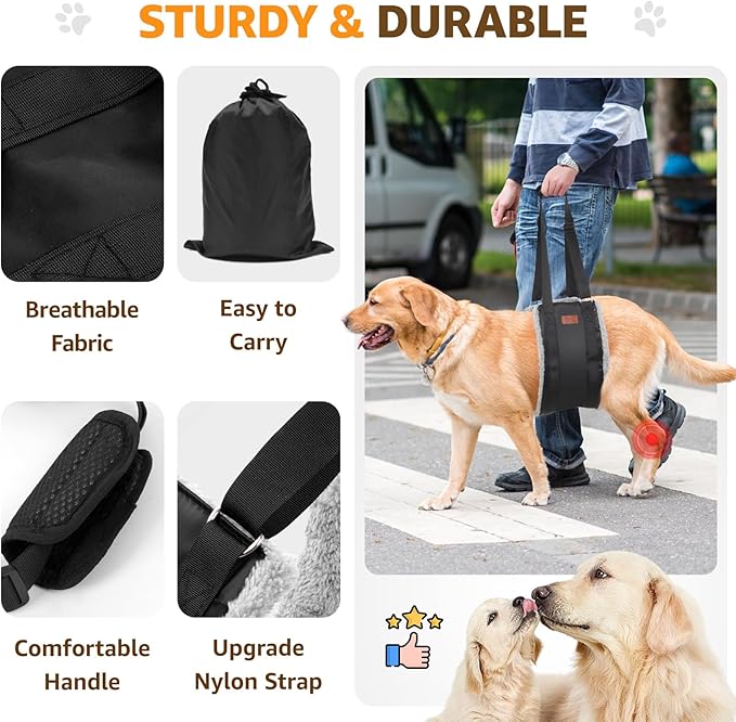 Adjustable Dog Lift Harness, Dog Sling for Large Dogs Hind Leg Support, Soft Lift Support Helps Senior, Injured, Disabled and After ACL Surgery Dogs-Black & Grey (X-Large)-PawvioPets