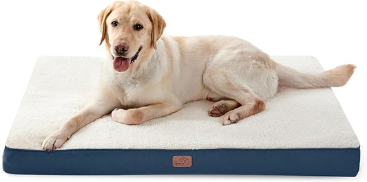 Bedsure Dog Beds Large Sized Dog - Orthopedic Flat Pet Beds with Removable Washable Cover, Egg Crate Foam Puppy Mat, Suitable for Pet Up to 65 lbs-PawvioPets