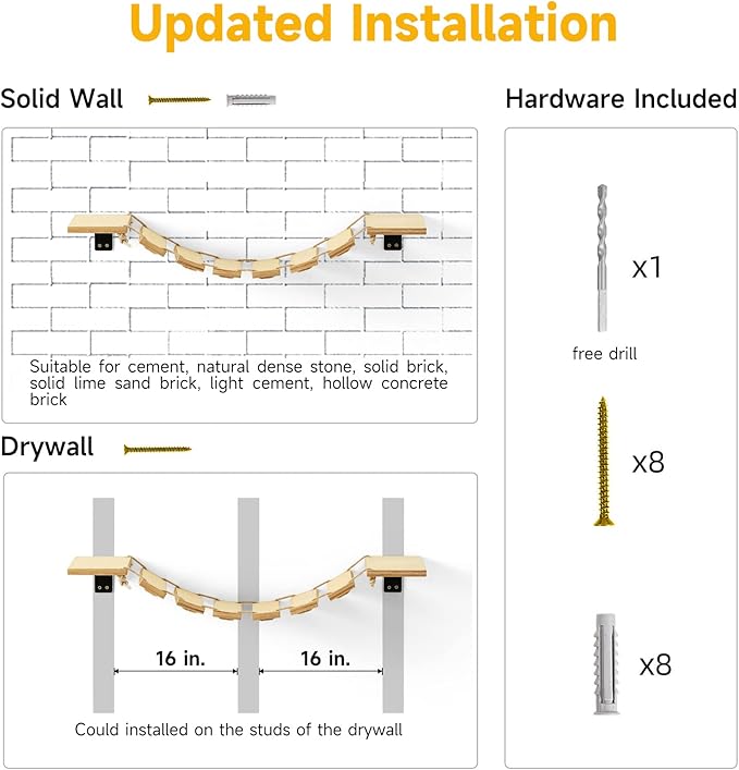 FUKUMARU Cat Bridge Wall Mounted, 12.8-Inch Expanded Feline Perch & Climbing Steps for Custom Kitten Highway Systems, Multi-Level Wall Shelves Furniture-PawvioPets