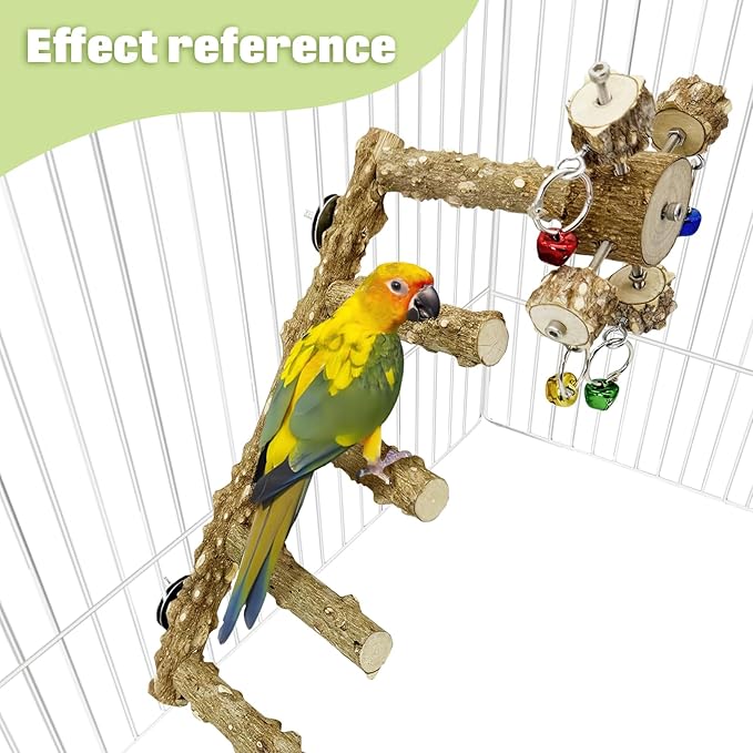 BNOSDM Natural Wood Bird Ladder Perch with Rotating Bell Toys-Exercise Stands for Parrot Climbing Chewing Parakeet Bridge Cage Accessories for Cockatiel, Conures, Lovebirds, Budgie-PawvioPets