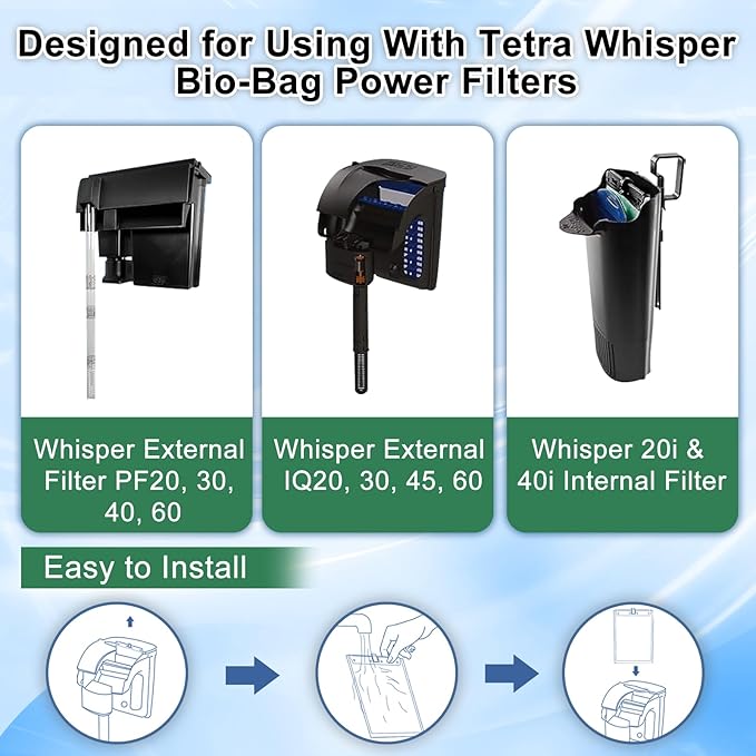driamor 6 Pack Large Filter Cartridges Compatible with Whisper Filters 20i/40i IQ20/30/45/60 PF20/30/40/60, Aquarium Filter Cartridge Replacement Assembled Compatible with ReptoFilter 125GPH-PawvioPets