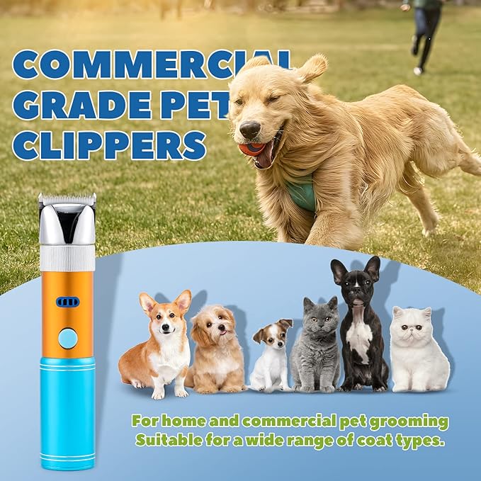 Dog Clippers for Grooming Cordless 400W with Rechargeable 5h-Standby Battery, Low Noise < 50db, Heavy-Duty Pet Hair Shaver Kit, with 2 Sharp & Detachable Blades of 3MM&6MM, Blue-PawvioPets