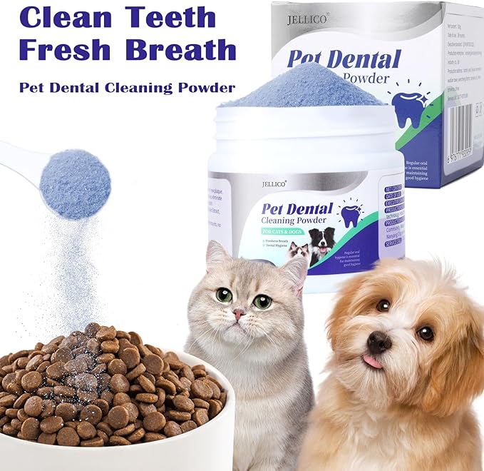 Dog Teeth Cleaning Powder, Dog Dental Powder and Cats Breath Freshener, Bad Breath & Tartar Remover for Pets, Suitable for Large, Medium & Small Canine(Blue)-PawvioPets