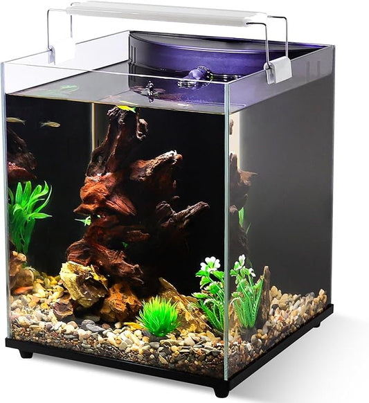 fishkeeper 6.5 Gallon Fish Tank Starter Kit, Small Aquarium with Filter and Adjustable 3 Color Lighting Self Cleaning Fish Bowl Rimless Aquarium for Beginners (Freshwater Fish Tank)-PawvioPets