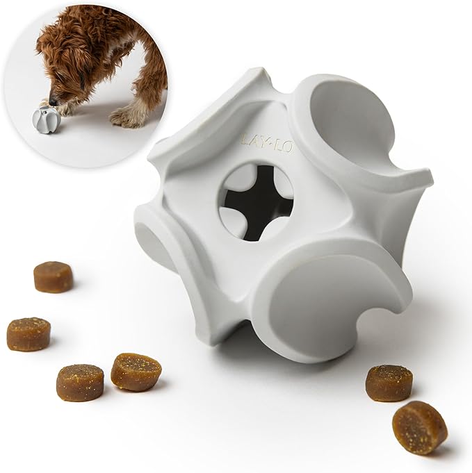 LAY LO Treat Dispensing Dog Toy – Natural Rubber Topple Toy for Chewing, Enrichment & Mental Stimulation | Dog Treat Dispenser Puzzle | Dishwasher Safe | Includes Live Trainer Support-PawvioPets