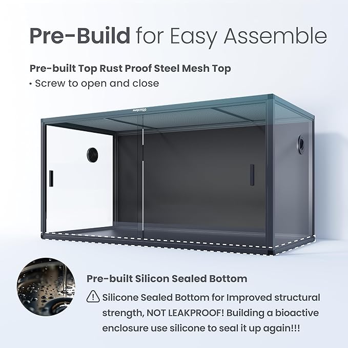 120 Gallon Bearded Dragon Tank,48" x 24" x 24" Reptile Tank with Sliding Door Top Screen Ventilation, Front Opening Reptile Enclosure for Easy Maintenance-PawvioPets