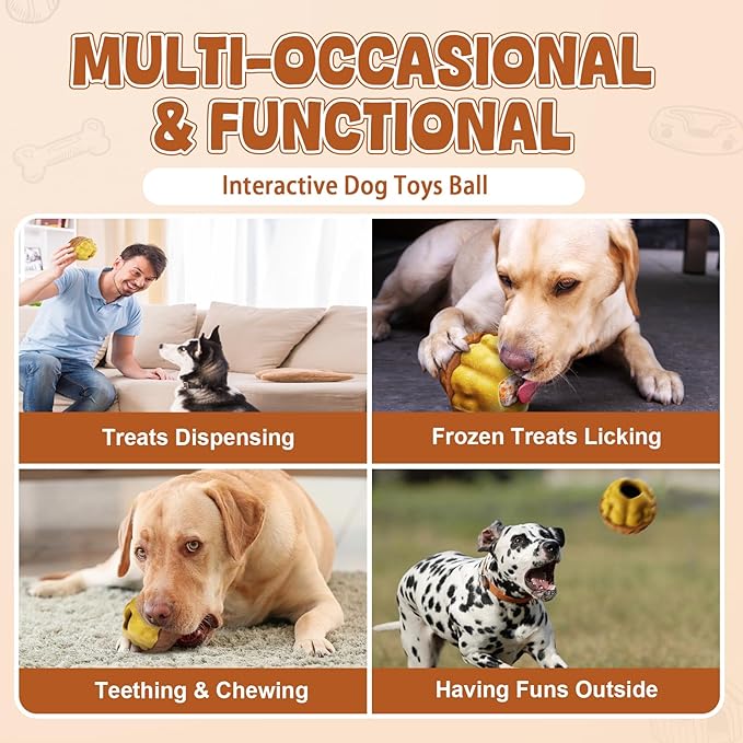 Dog Frozen Treats Toy, Cognitive Dogs Brain Stimulation Toys for Aggressive Chewers, Interactive Dispensing Toy Enrichment Keep Them Busy No-Boredom, Tough Nylon&Coffe Wood Fillable Puzzle Dog Feeder-PawvioPets