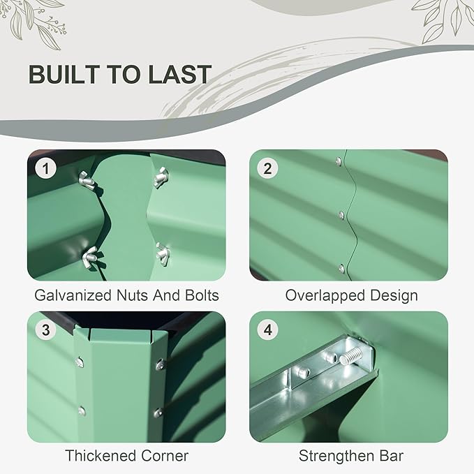 Domi Galvanized Raised Garden Bed, 8x4x1Ft Thickening Metal Planter Box for Vegetables Bottomless for Backyard Outdoor, 1" Deep w/ 228 Gallon Capacity - Green-PawvioPets