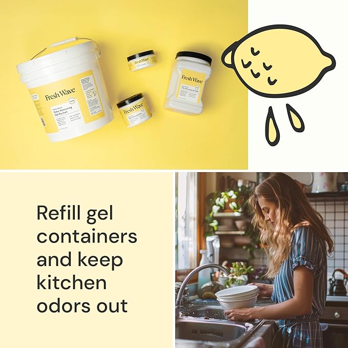 Fresh Wave Odor Removing Gel Bucket, 15.5 lb. (248 oz.) | Lemon Scent Refill | Odor Absorbers for Home | Safer Odor Relief | Natural Plant-Based Odor Eliminator | For Cooking, Trash & Pets-PawvioPets