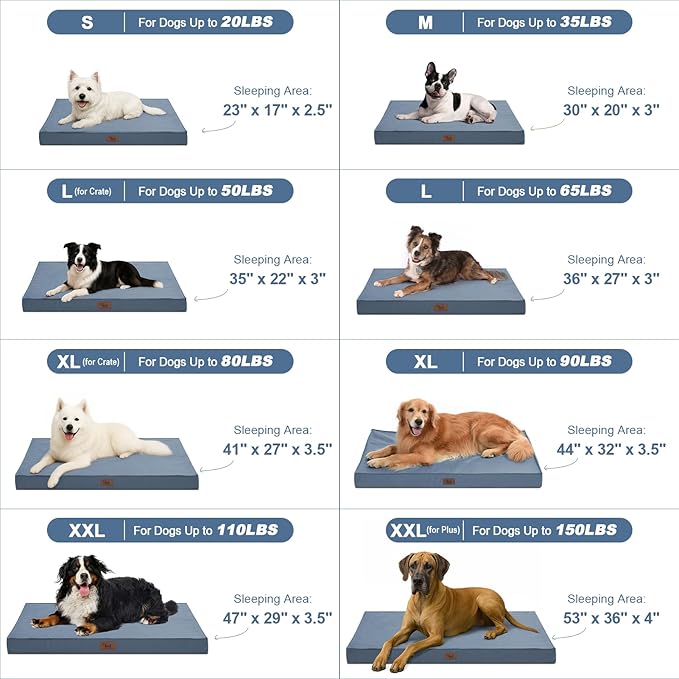 Dog Beds for Large Dogs, Orthopedic Dog Bed for Extra Large Dogs, Big Waterproof Pet Bed with Washable Removable Oxford Cover, Blue-PawvioPets
