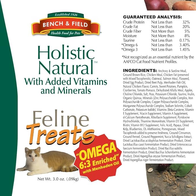 Bench & Field Holistic Natural Healthy Kitty Cat Treats | Crunchy Fish-Shaped Bites | Delicious Seafood Flavored Snack, 3-Ounce (Pack of 3 Bottles)-PawvioPets