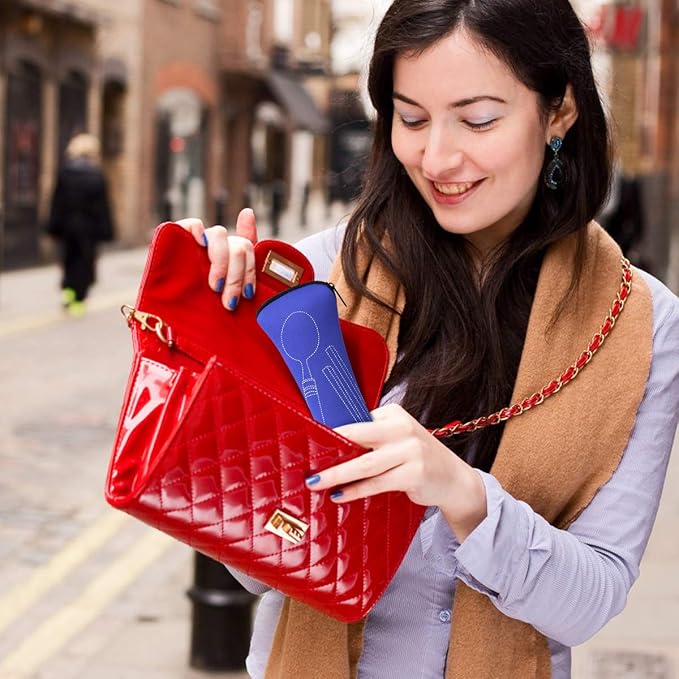 6 Pack Reusable Flatware Sets Knife, Fork, Spoon, Chopsticks, 24Pcs Portable Travel Stainless Steel Tableware Dinnerware with Carrying Case-PawvioPets