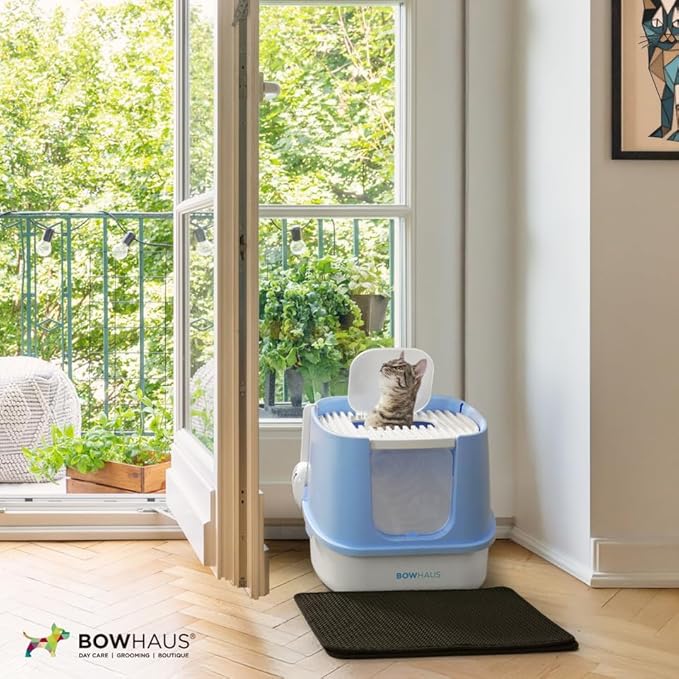 Fully Enclosed Cat Litter Box w/Lid, Scoop, Cat Mat & Odor Fitter, Large Plastic Cat Toilet with Double Door, Anti-Splashing Cat Litter Box with Lockable Front Door, Dark Grey-PawvioPets