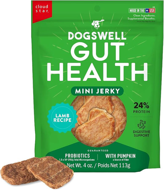 DOGSWELL Gut Health Mini Jerky Functional Dog Treats, Lamb 4 oz. Bag-PawvioPets