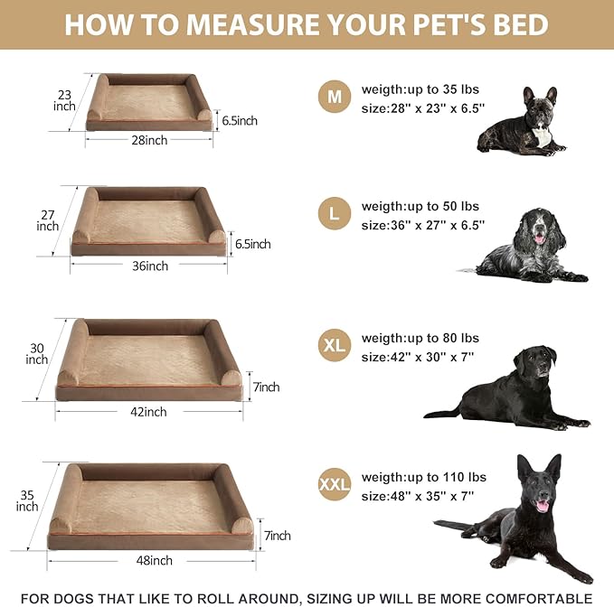 BFPETHOME Extra Large Dog Bed, Washable, Large Dog Bed with Removable Cover, Waterproof Lining and Non-Slip Bottom,Egg-Crate Foam Pet Sofa Bed-PawvioPets