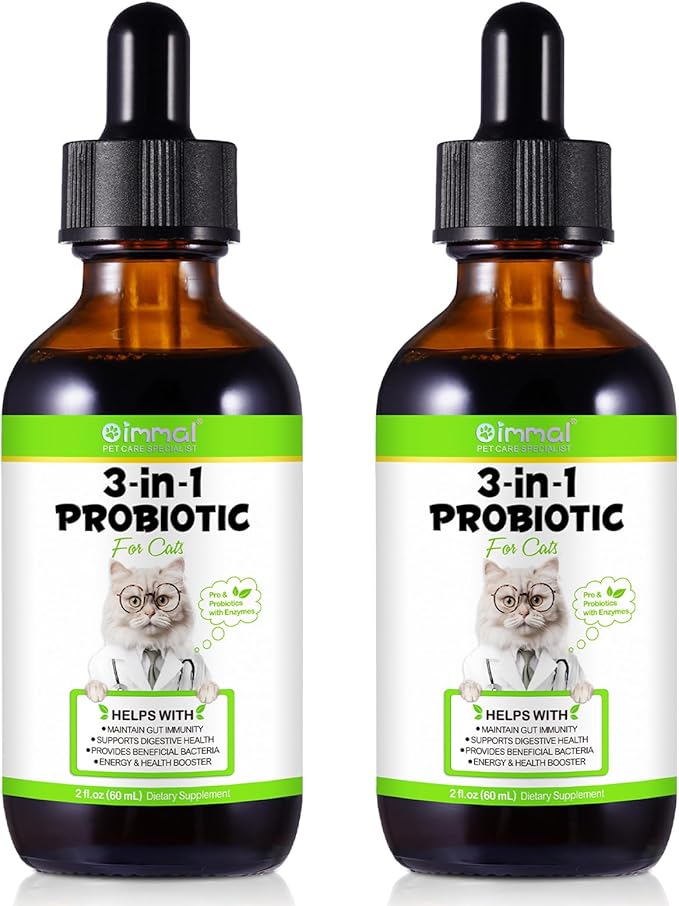 3-in-1 Probiotics for Cats(Pack of 2) with Digestive Enzymes & Prebiotics – Supports Gut Health, Immune System & Diarrhea Relief – 2 x 60ml for Cats of All Ages-PawvioPets