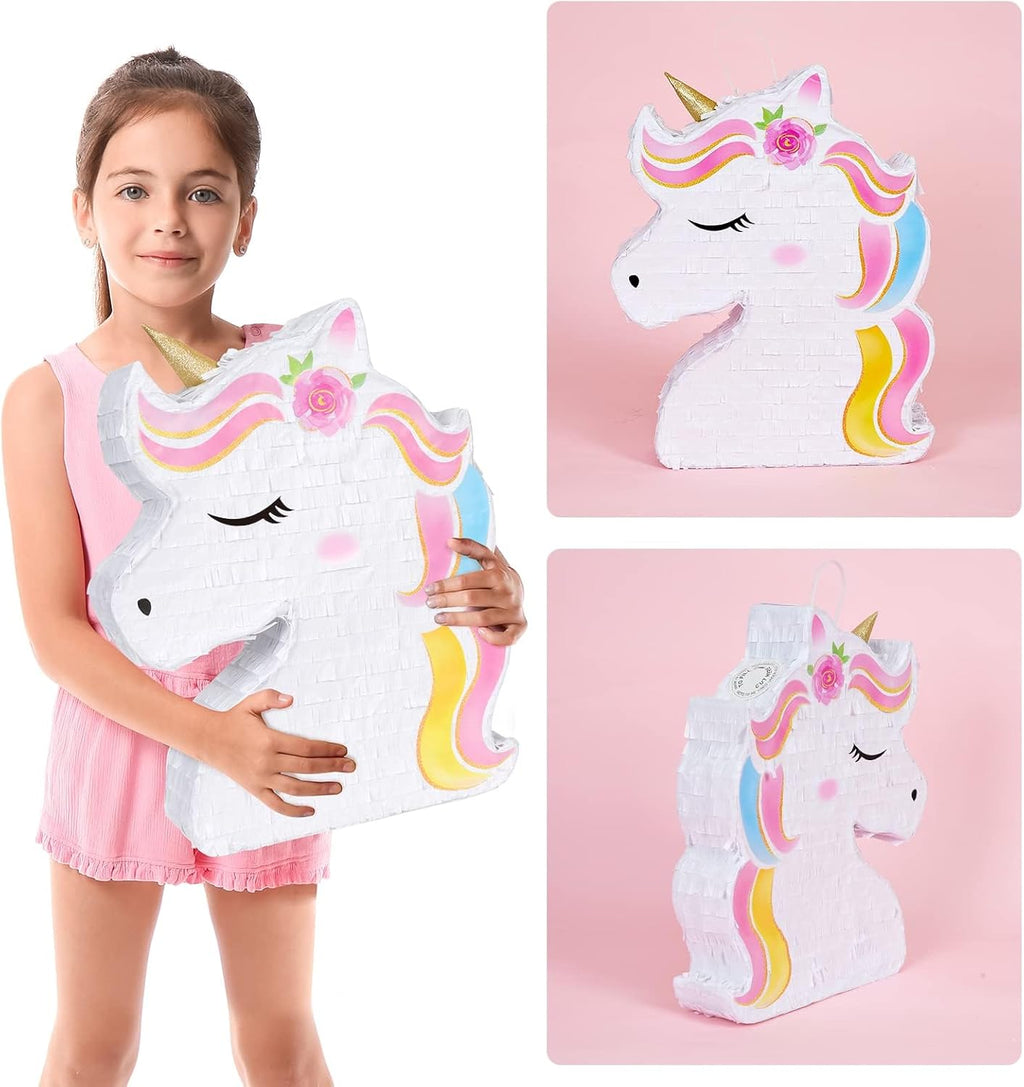 WERNNSAI Unicorn Piñata - Unicorn Party Supplies Piñata Bundle with Blindfold and Bat for Girls Kids Rainbow Unicorn Theme Birthday Party Game Decorations (15.7" x 12.2" x 3.1")
