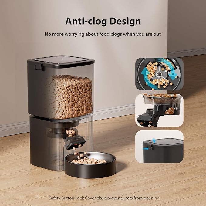 Automatic Cat Feeder, 5L/21 Cup Timed Automatic Pet Feeder, Dual Power Auto Dog Feeders, Pet Dry Food Dispenser for Cats & Small Dogs, 1-10 Meal Programmable 1-15 Portion Control Cat Feeder(Not WiFi)-PawvioPets