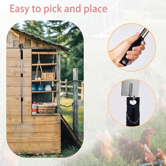 10inch Metal Chicken Poop Scooper with 54-Inch Long Handle for Coop Cleaning-PawvioPets