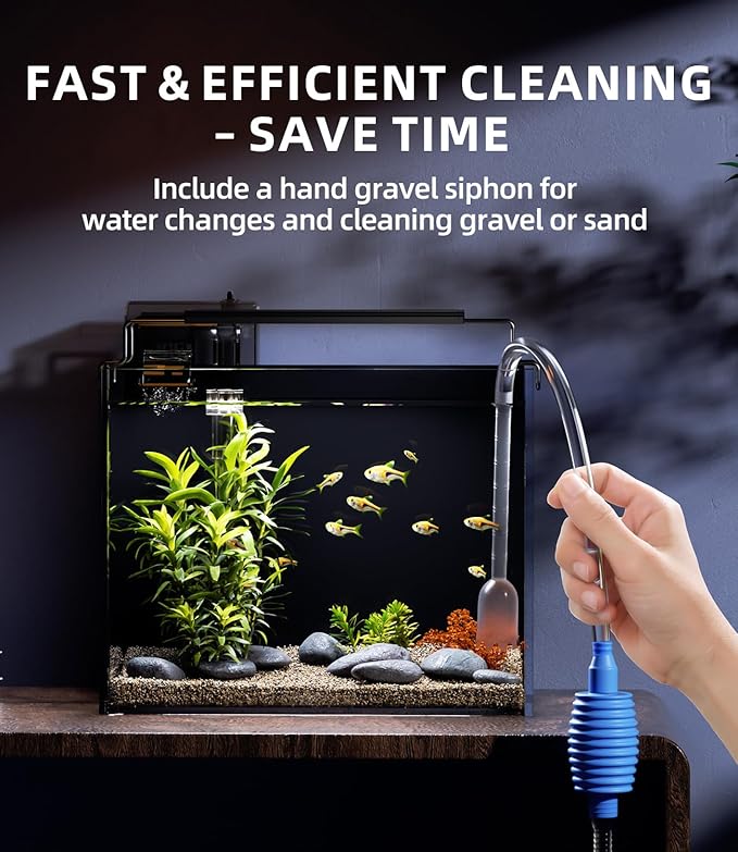3 Gallon Fish Tank Aquarium Kit with Filter, LED Light with Timer, Siphon Vacuum Cleaner, Lid, Self-Cleaning Glass Rimless Betta Tank-PawvioPets
