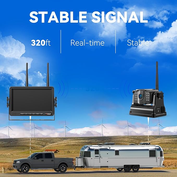 eRapta Magnetic Wireless Backup Camera Kit with HD1080P 7” DVR Monitor, Dual RV/Trailer/Truck/Tractor Cameras Wireless System, No Wiring, 9600mAh Rechargeable Battery, IR Night Vision-ACT702-PawvioPets
