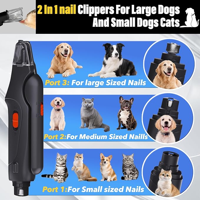 2 in 1 Dog Nail Clippers and Grinder with Lights & Cat Nail Clipper for Large Medium Small Dogs Cats Nail Trimmers USB Rechargeable with 2 LED Lights Dog Claw Care for Non-Black Nails-PawvioPets