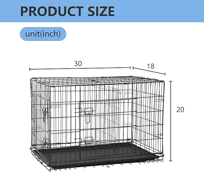 FDW 30 inch Dog Crate Dog Kennel Cage with Double Door Folding Metal Wire Dog Cage with Removable Tray&Divider Panel,Pet Crate for Medium Dogs,Black-PawvioPets