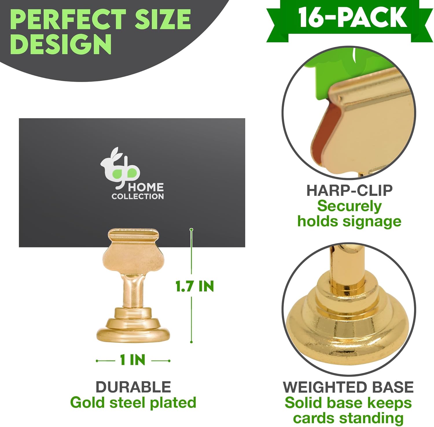 Gray Bunny Table Number Holders (16pc) Premium Gold Metal Place Card Holders for Wedding Party Table Decor Card Holder (1.7 inch tall)