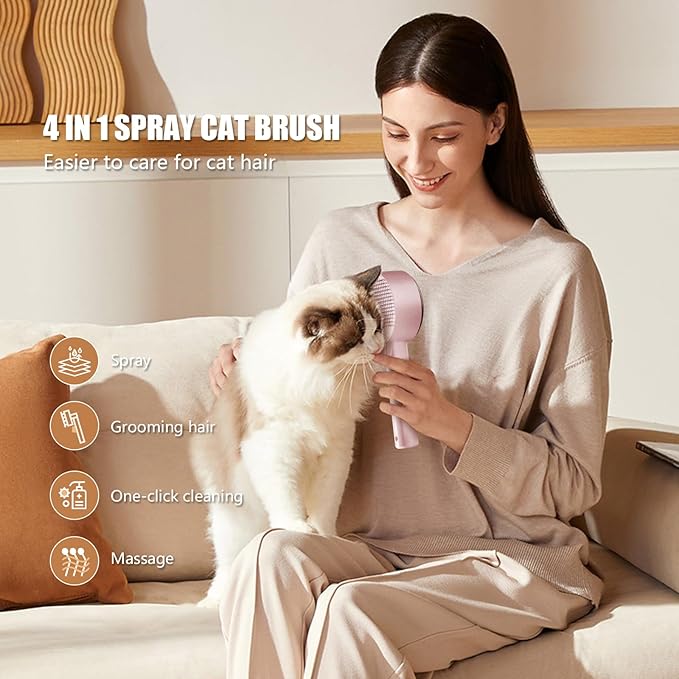 Cloud Care Cat Brush for Indoor Cat Steam Brush for Shedding Spritz Defur Comb for Cats Dogs Steam Brushes for Long Short Hair Cats Dogs Pet Steam Brushes for Massage Grooming Self-Cleaning-PawvioPets