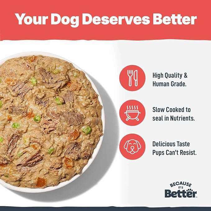 Because it's Better Entrée Complete Meal, Beef Stew with Veggies, Human Grade Wet Dog Food, 10 oz Pouches, 6 Count-PawvioPets