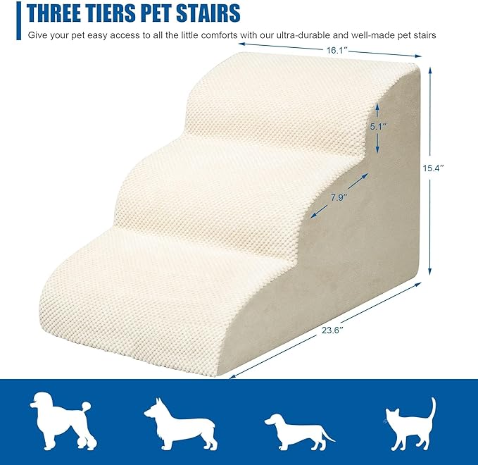 Dog Stairs for Small Dogs - High Density Foam Pet Steps, Extra Wide Dog Ramp with Non-Slip Bottom for High Beds, Couch and Sofa, Best for Dogs Injured, Older Doggy Cats-PawvioPets