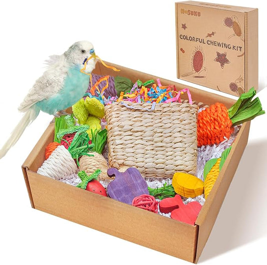 Colorful Bird Foraging & Parrot Shredding Toys Box - Safe Fruit & Vegetable Bird Toys, Perfect for Parakeets, Cockatiels, and Small to Medium Birds-PawvioPets