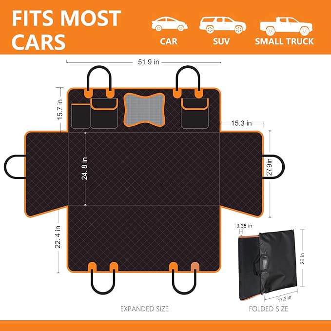 Back Seat Extender for Dogs,Dog Car Seat Cover for Back Seat with Hard Bottom Holds 500 lbs,Car Seat Protector,Waterproof Extender for Dogs,Dog Hammock,600D Nonslip,Pet Bed for Cars,SUVs, Small Trucks-PawvioPets