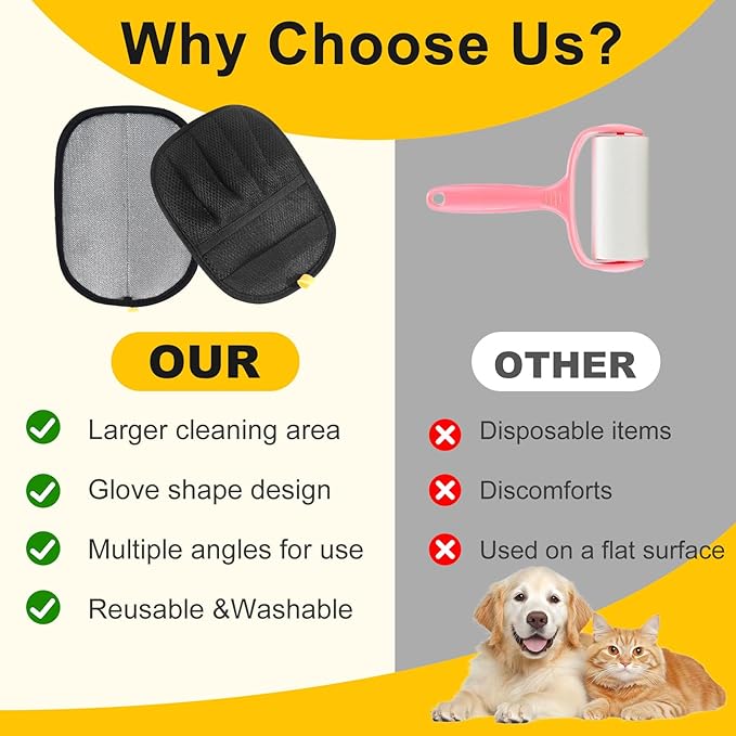 2-Pack Pet Hair Remover Gloves - Reusable Grooming Gloves for Dogs & Cats, Static Electricity Fur Removal Mitts for Furniture, Car, Clothing - Quick Dry Cleaning-PawvioPets