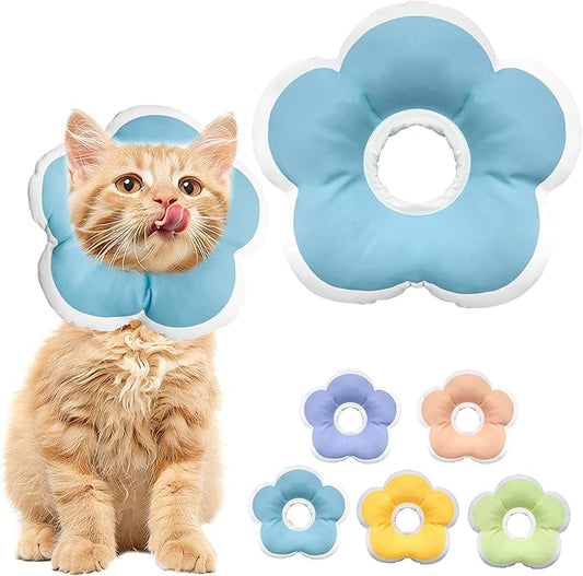 Cat Cone Collar Soft, Waterproof Cats Cones to Stop Licking After Surgery, Adjustable Soft Elizabeth Cats Collars for Wound Healing, Flower Shape Cat Recovery Collar (Blue, X-Small)-PawvioPets