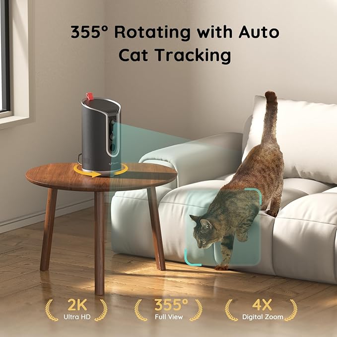 2K Pet Camera Treat Dispenser, AI Photo Album, Dog Camera with 360° Auto Tracking & 5G/2.4G WiFi, 2-Way Talk, Remote Treat Tossing, Motion Alerts for Cats Indoor-PawvioPets