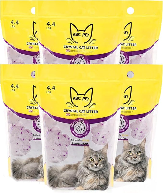 Cat Litter Crystals No Clumping Odor Control Kitty Litter Non-Clumping No scooping Low Dust, Low Tracking, Dehydrates Waste Lavender - 25.8 lbs (6 x 4.3 lb Packs)-PawvioPets