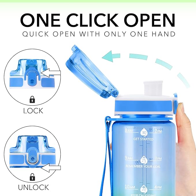 32oz Motivational Water Bottles with Time Marker & Fruit Strainer, Transparent Gradient Color Water Bottle with Times to Drink, Leakproof & BPA Free, Reusable Bottle with Strap (No Straw)-PawvioPets