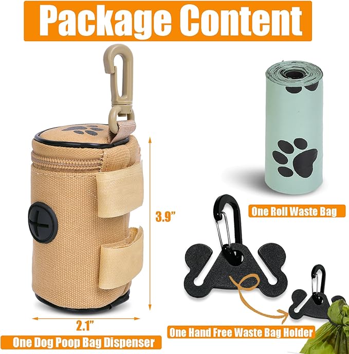 Dog Waste Bag Dispenser Dog Poop Bag Dispenser for Leash Accessory dog Poop Bag Holders Fits Dog Leash Include Hand Free Holder, Khaki, No-KaqiXYB-PawvioPets