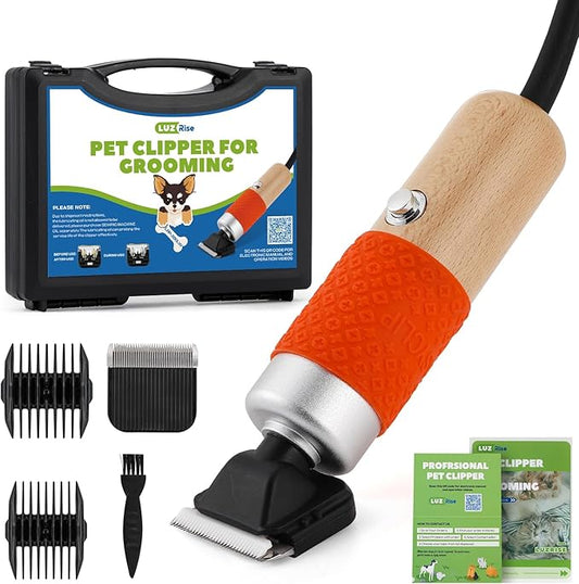 200W Pet Grooming Clippers for Thick Heavy Coats, 2000-6000rpm Stepless Speed Control & 10ft Power Cord, Low Noise< 50db, Dog Trimmer Kit with Extra Detachable Blade & 2 Limit Combs of 4 Sizes-PawvioPets